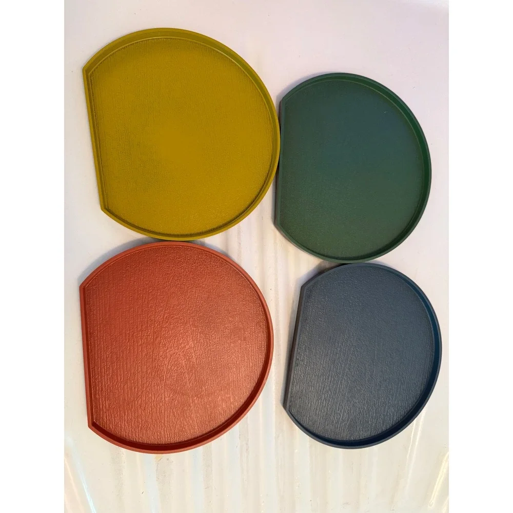 Vintage Set‎ of 4 Colorful Daiso Style D-Shape Appetizer Trays Small Plates